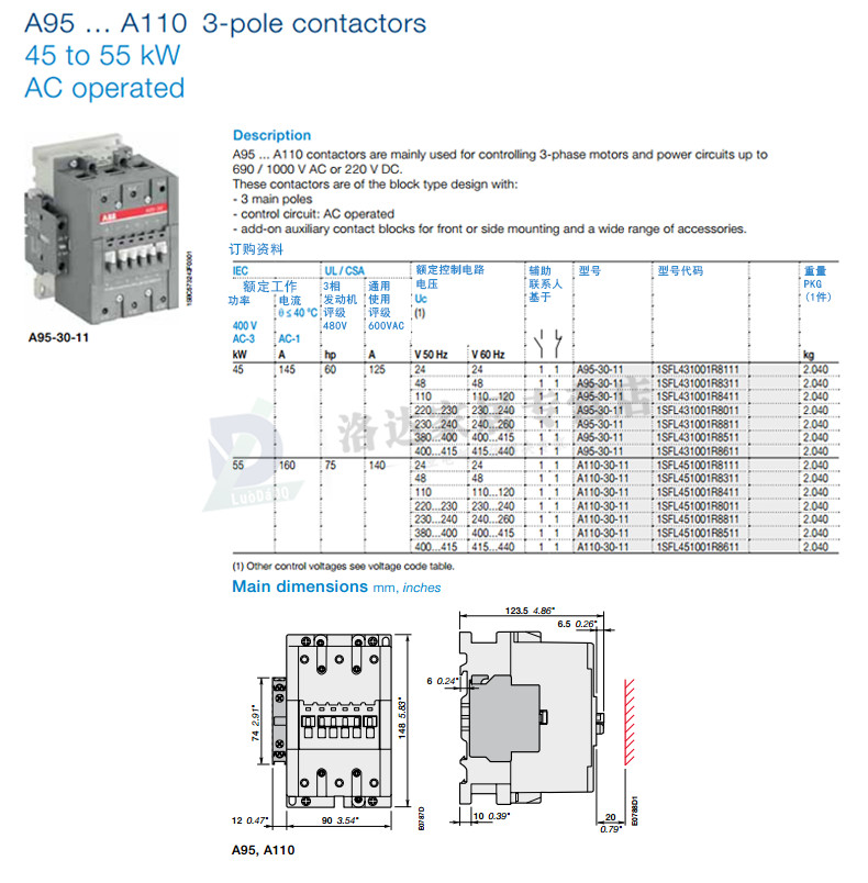 A Linha-contator-A95-30-11-alta eficiência